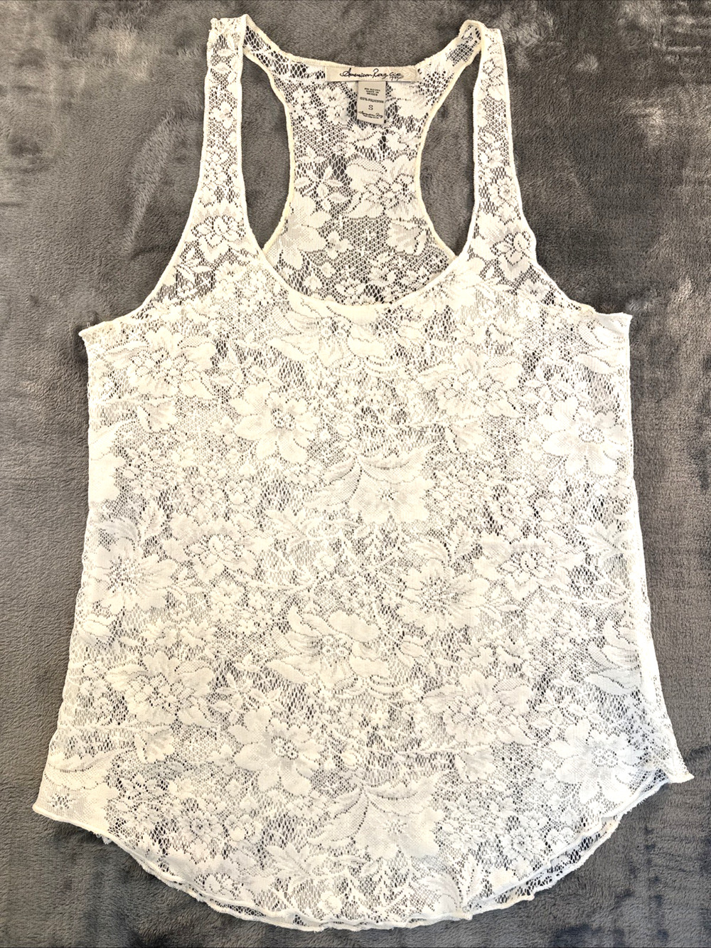 American Rag Floral Lace Tank Top Women's Small Ivory Sheer Racerback Boho
